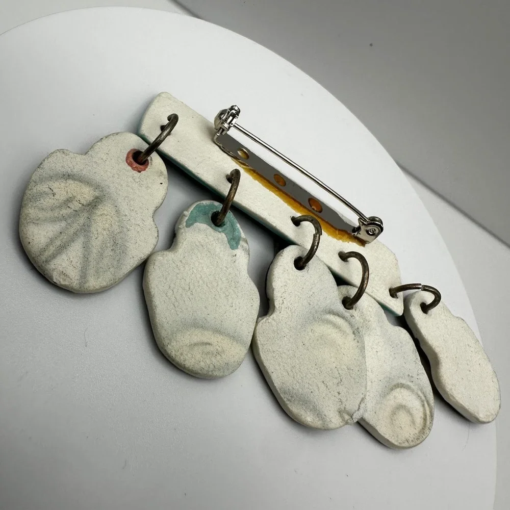 Vintage 80s Spring‎ Has Sprung Enamel Brooch Colourful Dangling Flowers Jewelry